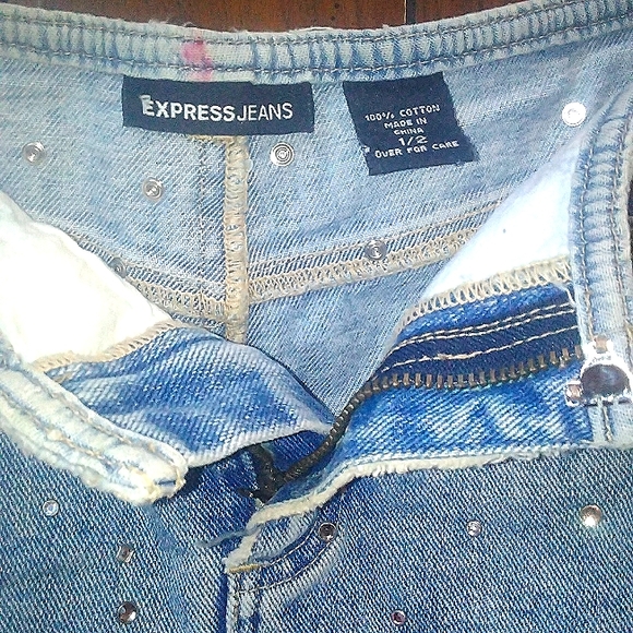 Vintage Express Jeans Bedazzled Distressed Denim Skirt - Picture 4 of 4